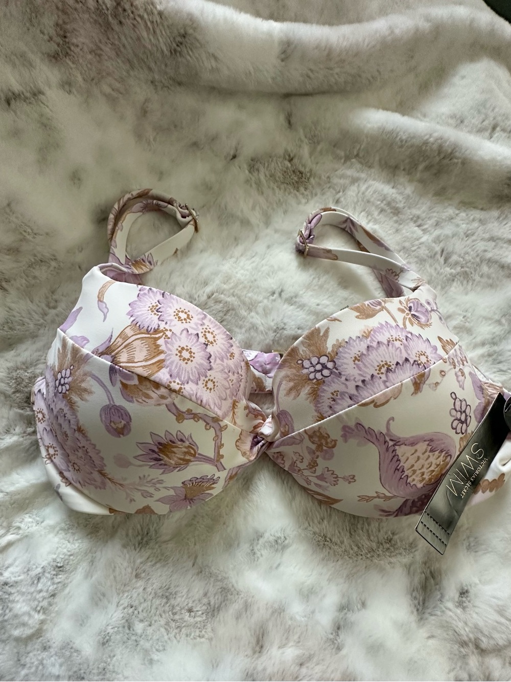 Floral Bikini Top in Lavender and Cream with removable push up padding